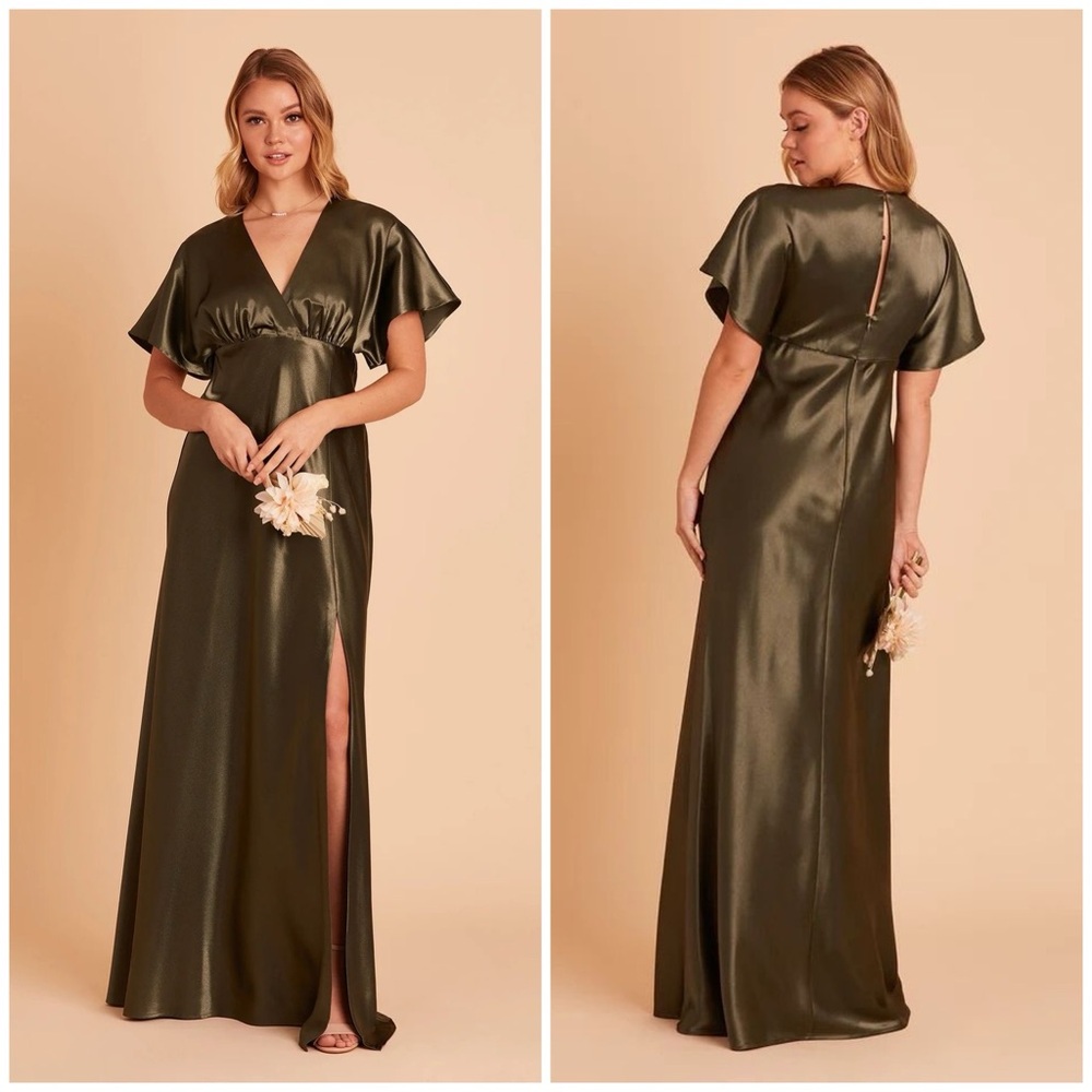 Birdy Grey Jesse Kimono Shiny Satin Bridesmaid Dress in Olive Size Medium